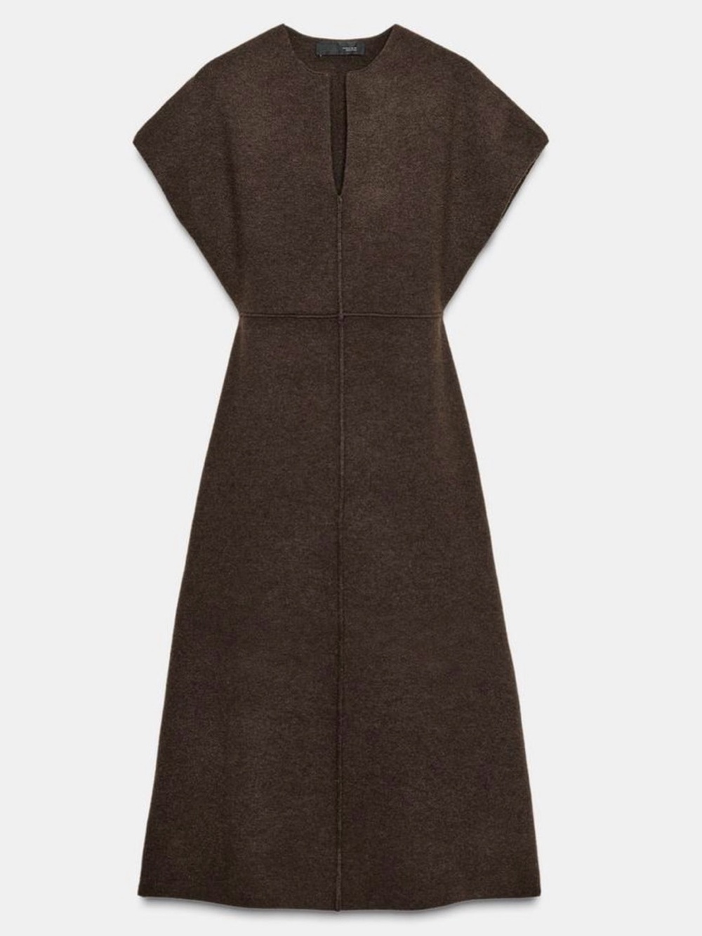 Zara Midi Dress Cap Sleeves Round Neckline With a Slit Dark Brown Small